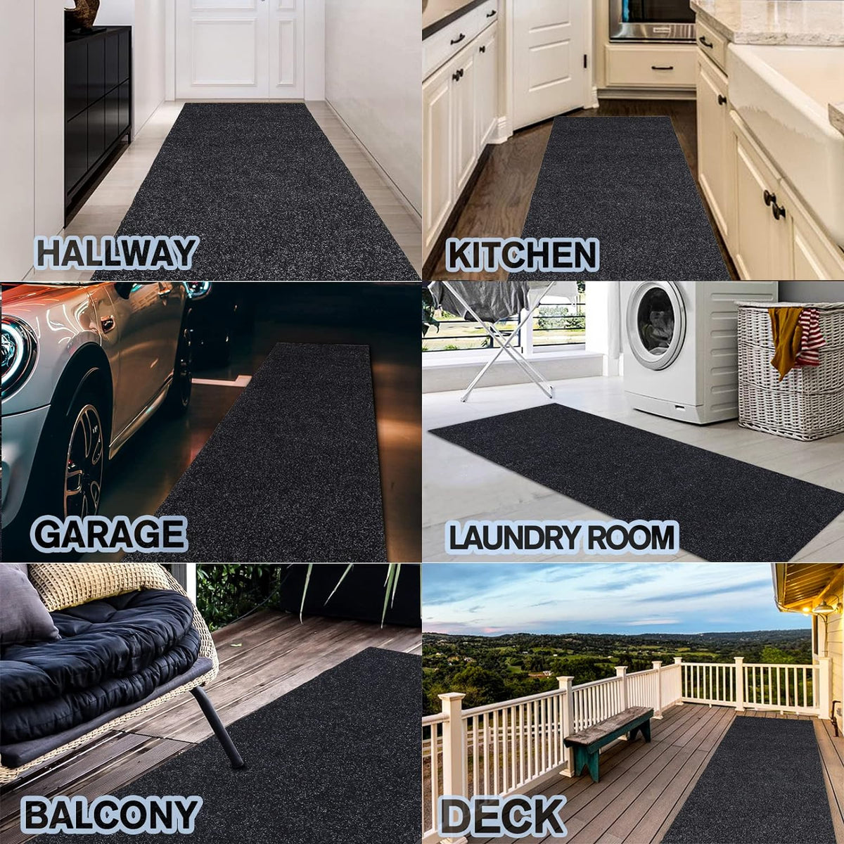 Custom Size Backed Non-Slip Area Rugs Runner, Easy Clean, Waterproof Runner Rugs for Hallway Entryway, Kitchen, Laundry, 3FT x 35FT, Black