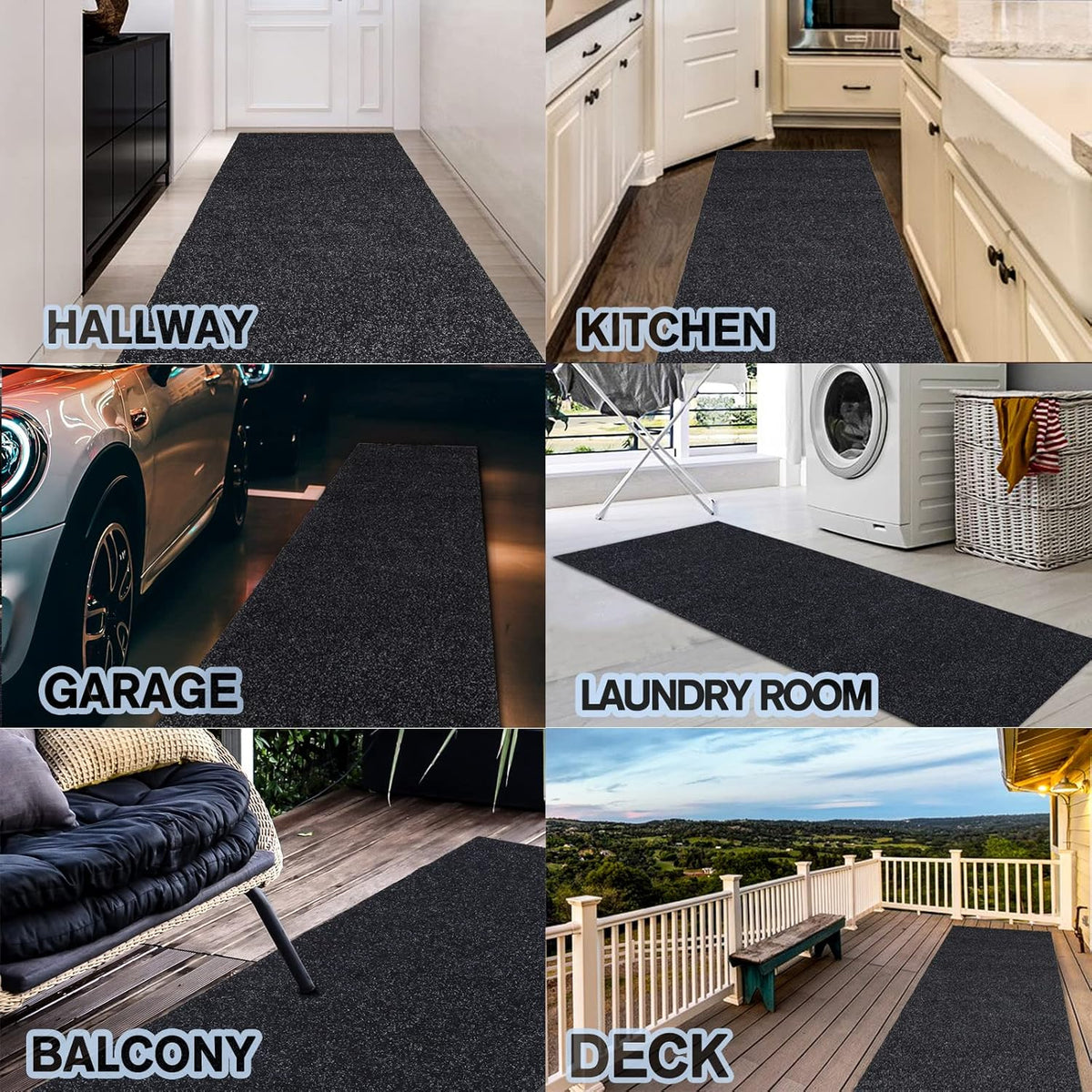 Custom Size Backed Non-Slip Area Rugs Runner, Easy Clean, Waterproof Runner Rugs for Hallway Entryway, Kitchen, Laundry, 4FT x 32FT, Black