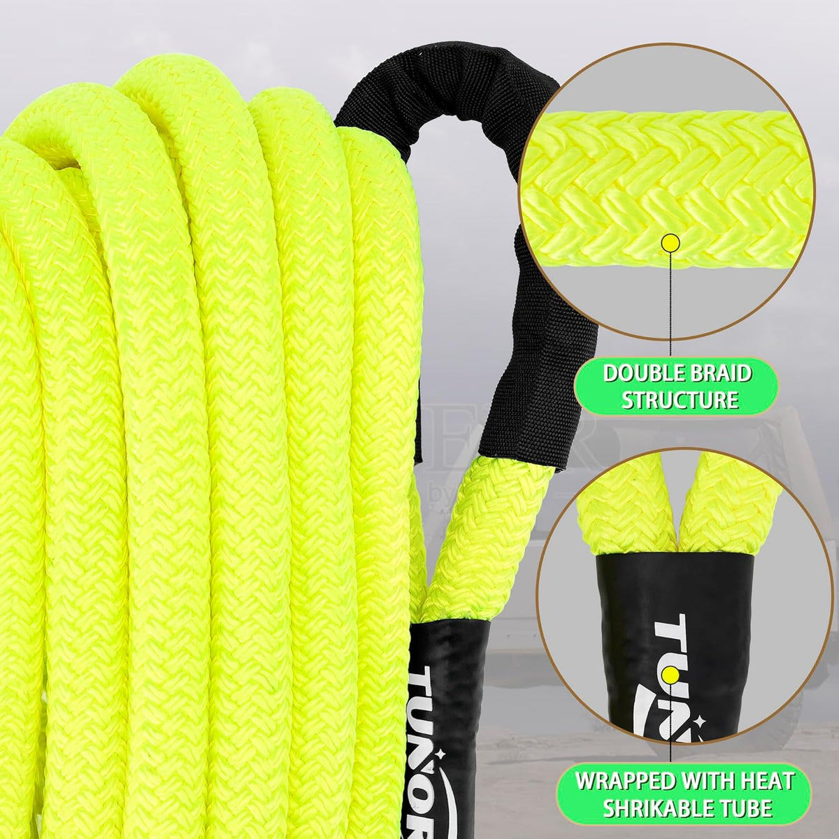 Kinetic Recovery Tow Rope Heavy Duty Offroad Snatch Strap for for Trucks SUV UTV ATV Tractor Car Jeep, Tractor, Bobcat, Ram 2500, Silverado 2500, Ford F250 (Green, 7/8" x 20')