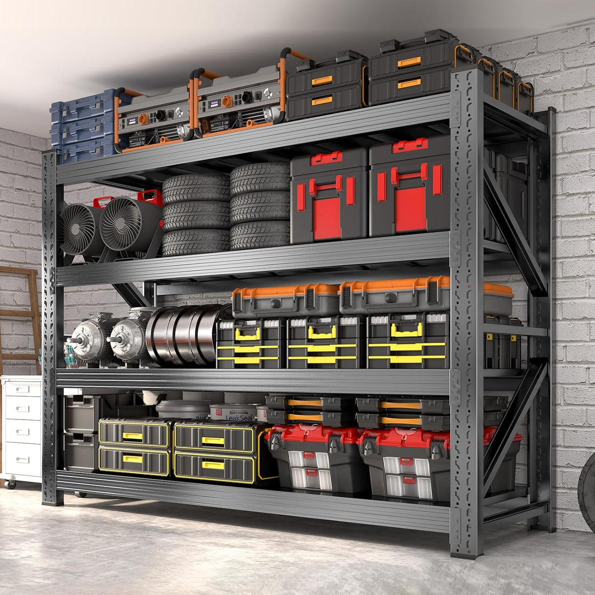 Metal Garage Shelving Unit, Heavy Duty 4-Tier Adjustable Storage Rack, 6000 LBS Loads Industrial Utility Shelves for Garages, Warehouses, Kitchen, Black, 63" W x 24" D x 63" H
