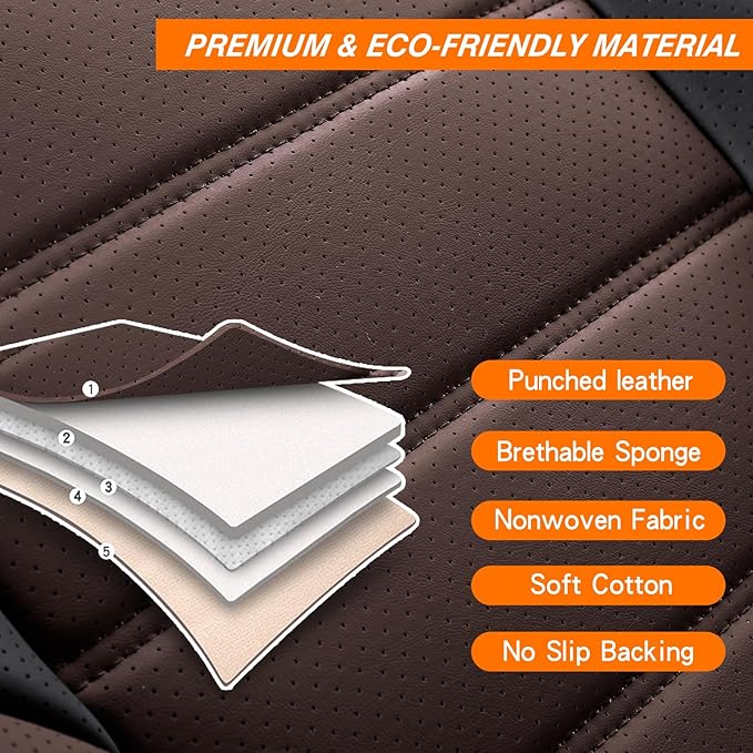 Seat Covers, Car Seat Covers Front Seats, Car Seat Cover, Car Seat Protector Waterproof, Car Seat Cushion Nappa Leather, Brwon Seat Covers Carseat Cover Universal Fit for Most Cars