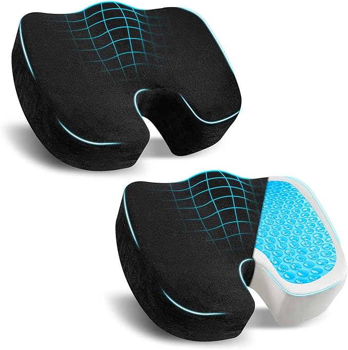 EcoNour Thick Seat Cushions for Tailbone Pain Relief (2 Pack) | Orthopedic Desk Chair Cushion for Office, Gaming Chair & Car Seat | Sciatica & Coccyx & Tail Bone Pain Relief for Long Sitting Elderly