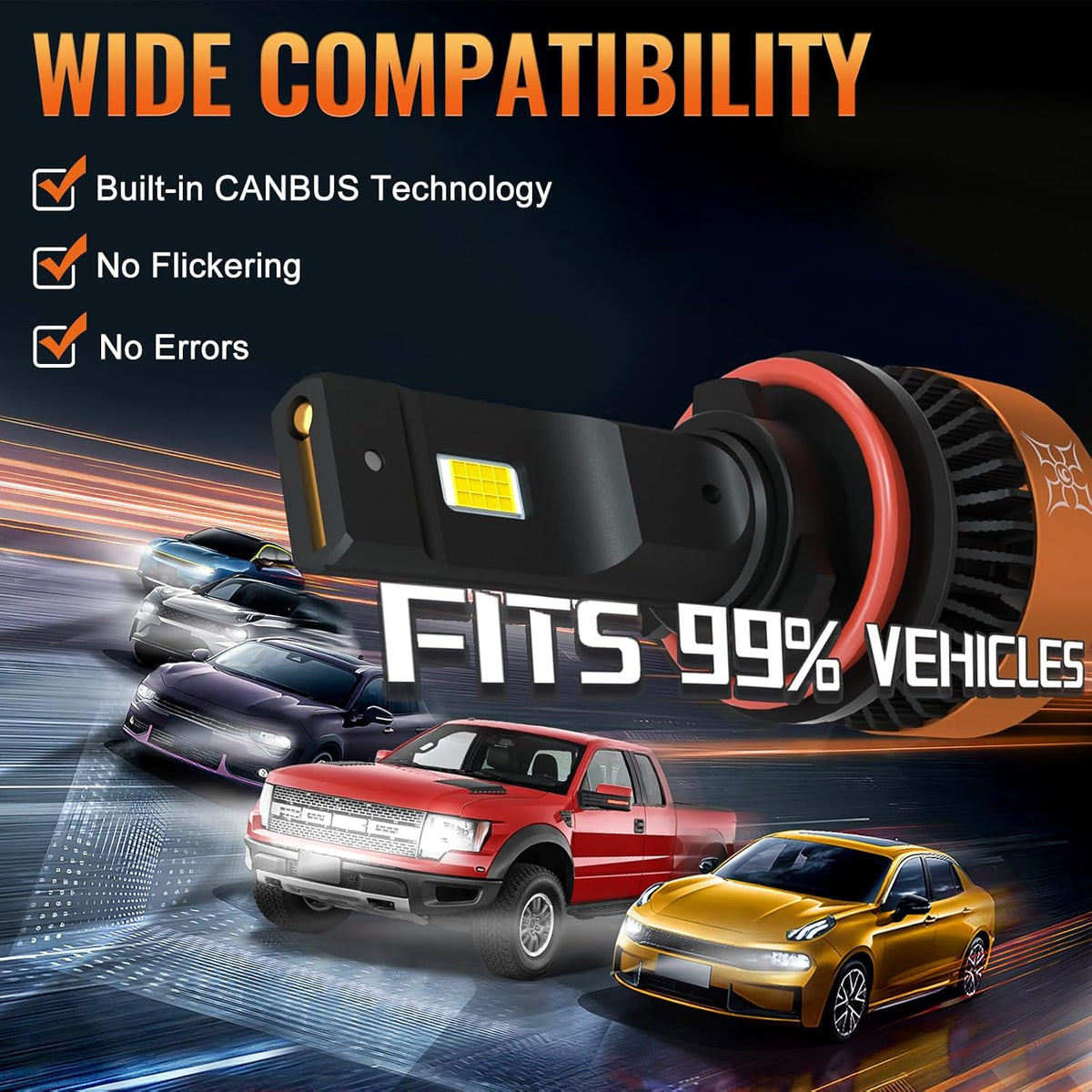 HIKARI WINGS H11/H8/H9 LED Fog light, 30000LM Pure White 6000K LED Bulbs, Plug & Play IP68 Waterproof Pack of 2