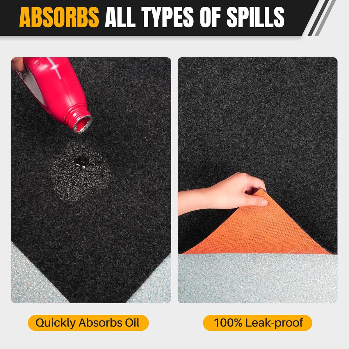 Heavy Duty Oil Spill Mat, Garage Floor Mat for Under Car, 64" X 32", Waterproof, 1/4" Rubber Backing Protects Floor, Reusable, Absorbs All Types of Spills, Oil Absorbent Pads (Black, 64" x 32")