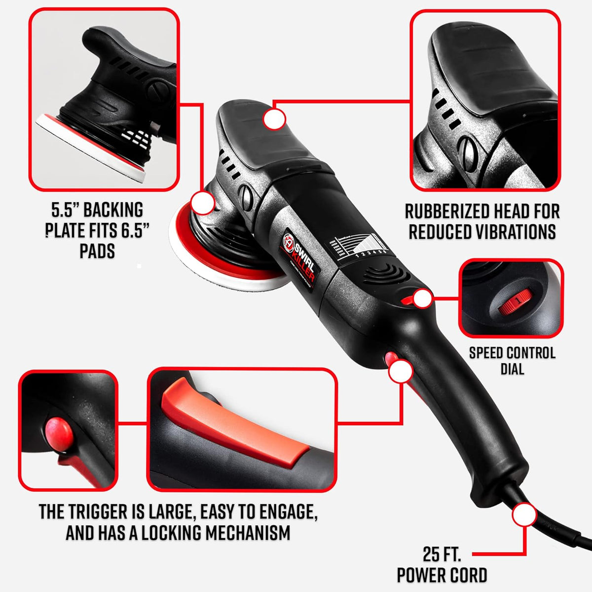 Adam's Polishes Swirl Killer 15mm Polisher Kit 7 Item Buffer Polisher Dual Action Machine | Use W/Car Polish, Polishing Compound, or Car Scratch Remover | Detailing Car Wash Clay Bar Ceramic Coating
