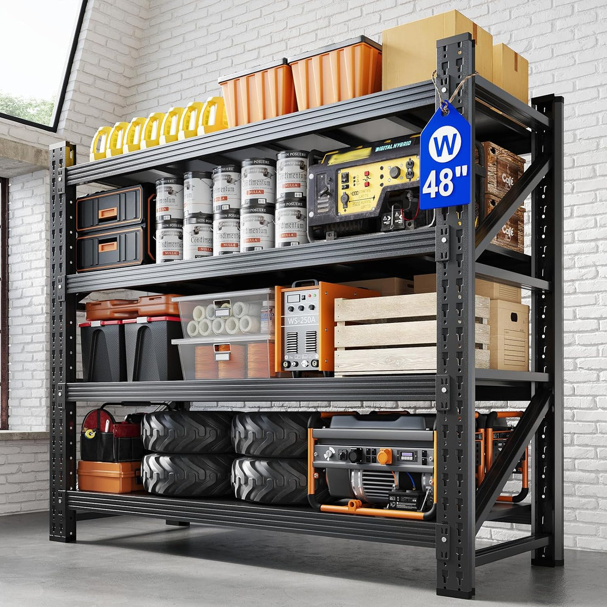 Yizosh 48" W Metal Garage Storage Shelves,Heavy Duty Adjustable Steel Organization Shelving,Utility Rack Shelf,48" W x 24" D x 69" H for Basement,Warehouse,Industrial