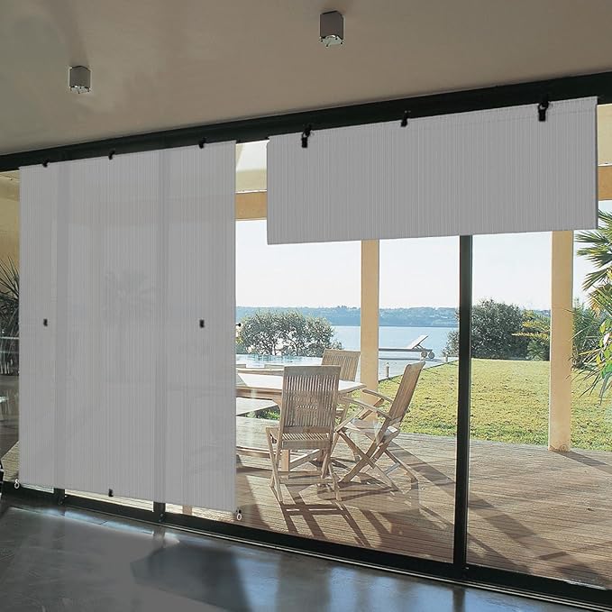 Bynbbur 6'W x 14.5'H Outdoor Patio Shades Foldable Roller Blinds, 220 GSM Sun Shade Roll Up Porch Screens Exterior Shade Cloth for Deck Pergola Backyard, Light Gray
