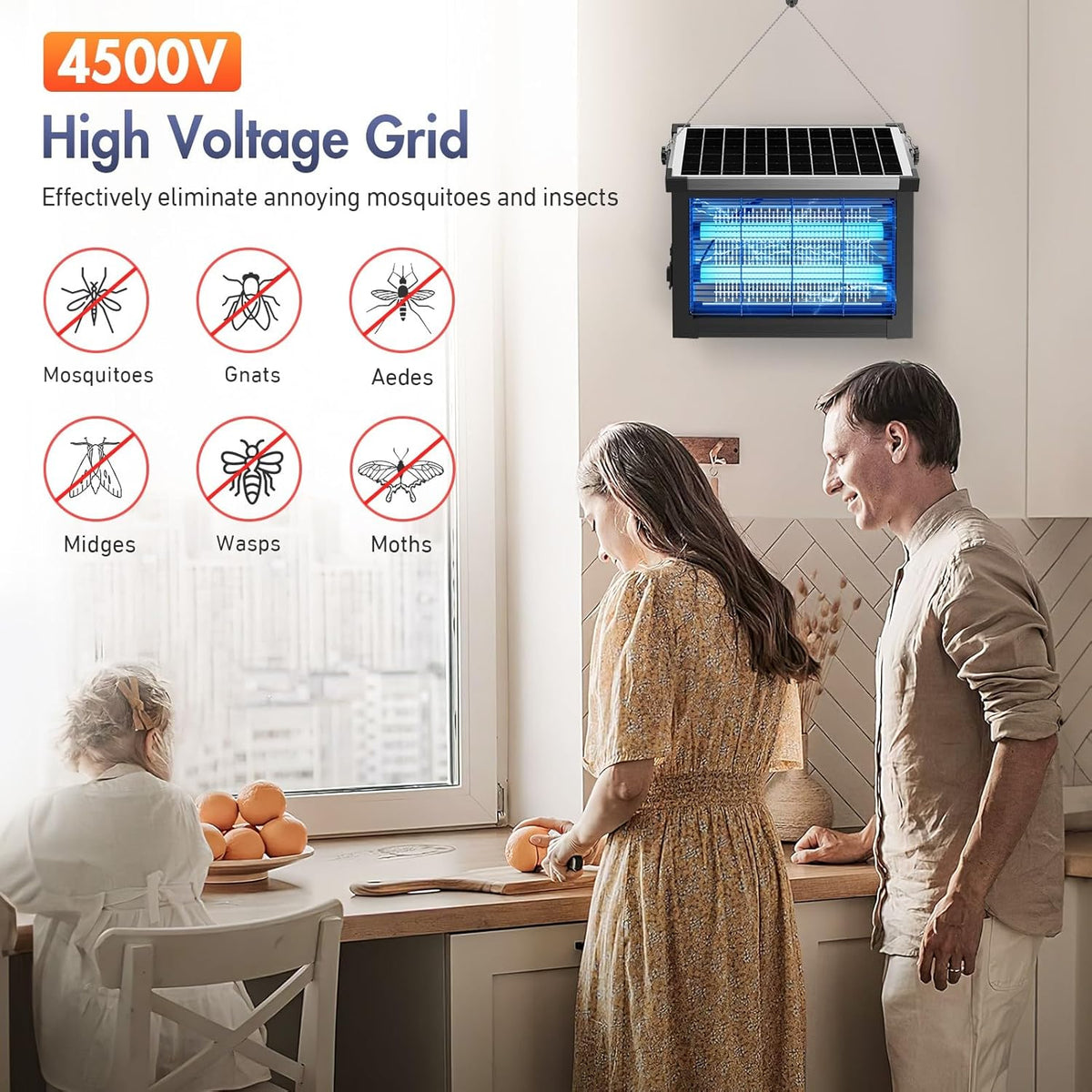Solar Bug Zapper Outdoor, Jinyeda 4500V Rechargeable Mosquito Zapper 4000mAh Battery, Detachable Solar Panel, Waterproof Mosquito Killer, Cordless Fly Insect Zapper for Indoor Patio Garden Camping