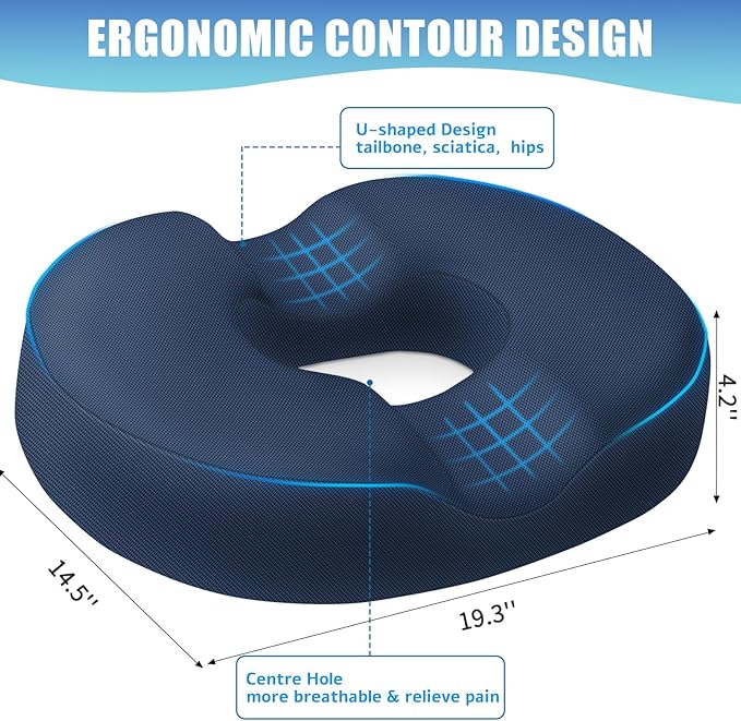 BlissTrends Donut Pillow Seat Cushion, Donut Chair Cushions for Postpartum Pregnancy & Hemorrhoids, Tailbone Pain Relief Cushion, Memory Foam Lifting Cushions for Office & home Chairs (Blue, XX-Large)