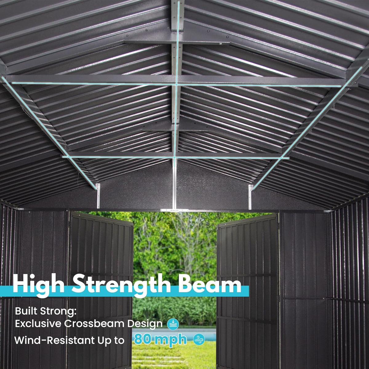 Domi 12'x25' Metal Garage Shed, Heavy Duty Outdoor Steel Carport with Lockable Double, Side Doors, 80MPH Wind and Snow Resistant Enclosed Storage for Cars, Trucks, Motorcycles, Tools, Dark Grey