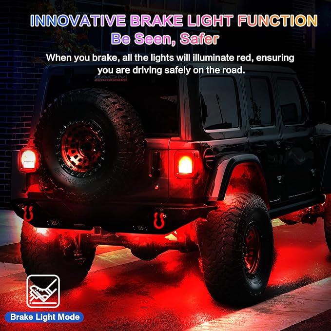 12Pods Segmented RGB LED Rock Lights Kit with APP/RF Remote Control, Upgraded Underglow Lights Multi Zone Neon Underbody Light Multi Color 12V Waterproof for Trucks Jeep UTV ATV Golf Cart Offroad SXS