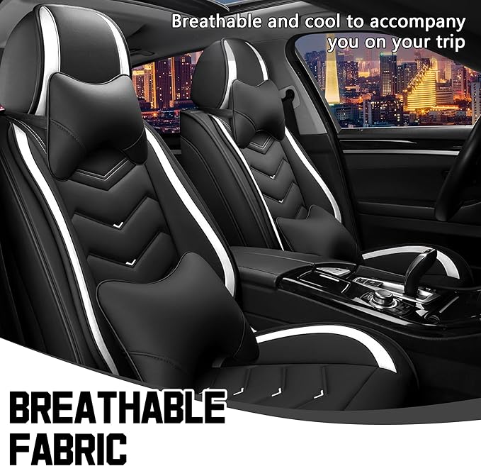 CTDS Car Seat Covers for Chevy Equinox 2005-2026, Stylish Sport Seat Cover, Premium Nappa Leather Car Seat Cover. Automobile Seat Covers Sets.(Luxury 2 Seats/Black White)