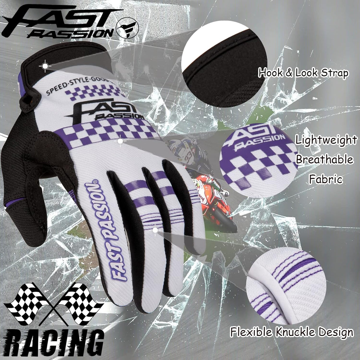 Motorcycle Gloves for Men/Women - Dirt Bike & Motocross Gloves with Anti-Slip ATV BMX MX MTB Riding Cycling Features