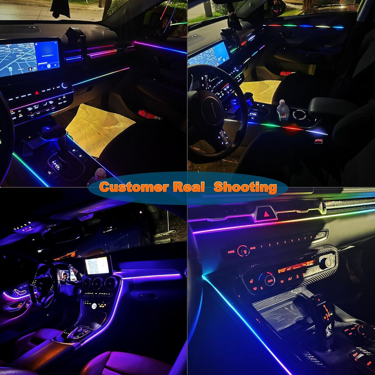 Car LED Strip Lights, Interior Acrylic LED Lights for Car with Dynamic Rainbow Dream Color Chasing, Car Ambient Lighting Kits, Music Sync (8 in 1(6 * 29.5+43.3+14.5 inches))