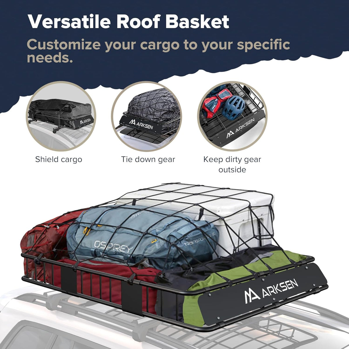ARKSEN 64 x 39 x 6 Inch Universal 150LB Heavy Duty Roof Rack Cargo with Extension Car Top Luggage Holder Carrier Basket for SUV, Truck, & Car Steel Construction