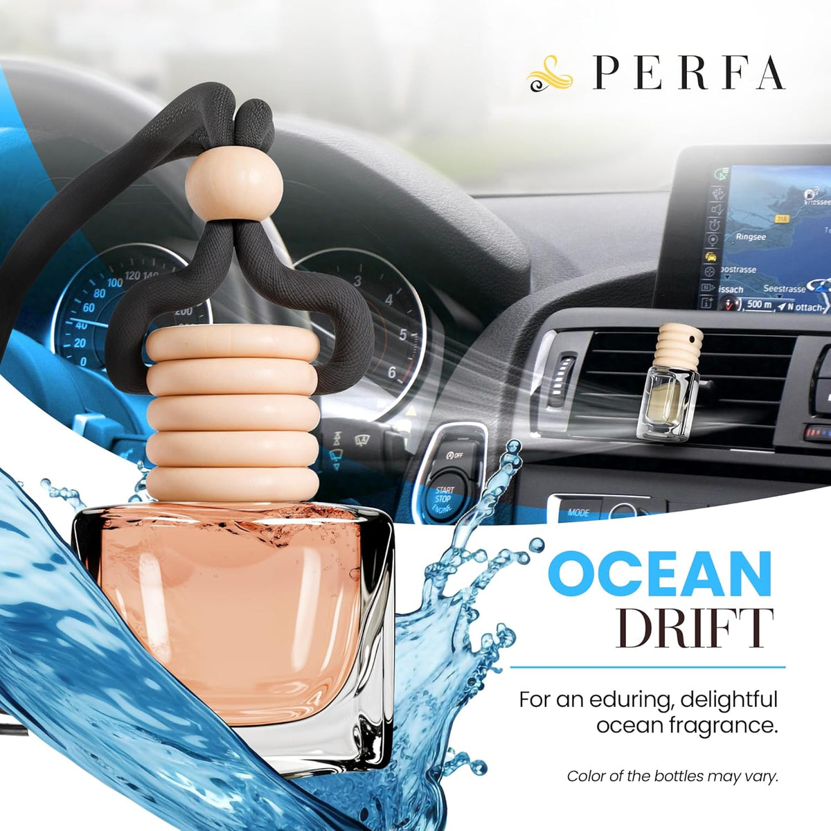 Car Air Fresheners - Ocean Drift Car Air Freshener for Men | Pack of 2 Long Lasting Automotive Air Freshener | Odor Eliminator Car Perfume with Essential Oils | Car Air Freshener Vent Clip by Perfa