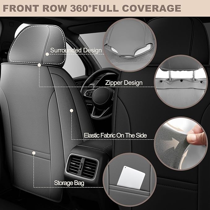 TTX LIGHTING for Nissan Maxima 2011-2023 Seat Covers: Waterproof Leather Seat Protector with Airbag Compatible (2 Front Seats,Black&Gray)