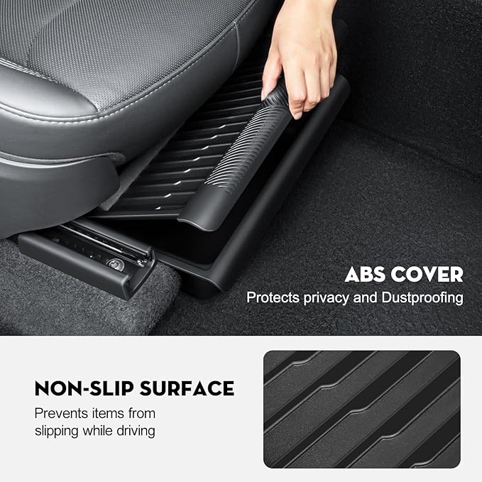 2PCS Under Seat Storage Box for 2026 Tesla Model Y Juniper,Hidden Organizer Tray Underseat Bins with Lid Cover for 2025-2026 Tesla New Model Y Juniper (Launch Series) Interior Accessories