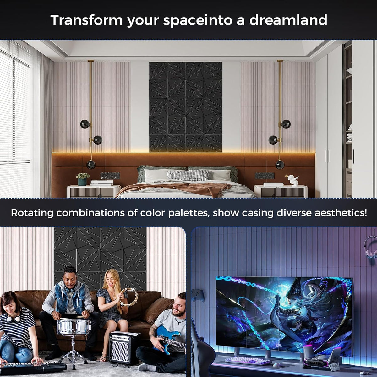 6 Pack Large Soundproof Wall Panels, 24 x 12 x 0.47 in Sound Proof Foam Panels for Walls, 1.2lb/ft³ High Density, Thicker 0.47in, Acoustic Panels, Sound Dampening Panels Camel