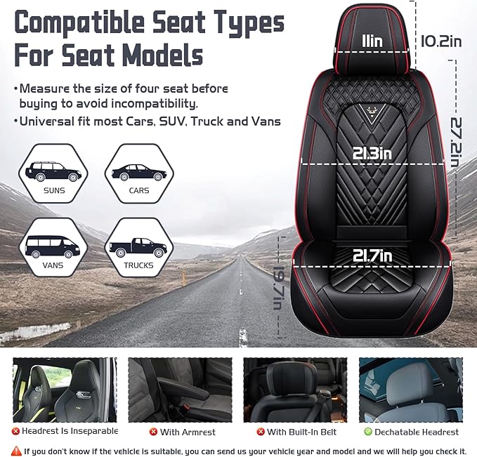 Truck Seat Covers for Ram 2500 2009-2026, Waterproof Premium Leather Full Coverage Car Seat Cover, Muscle Sport Style Auto Interior Seat Cover Sets (Front Set/Black Red)