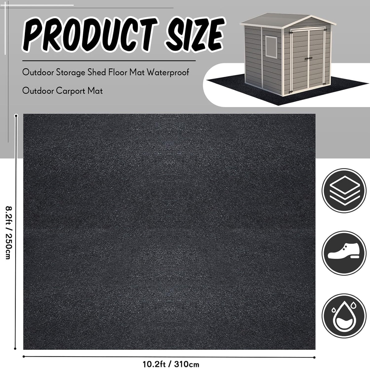 Haull Outdoor Storage Shed Floor Moat Waterproof Outdoor Carport Mat Thickened Soft Patio Furniture Pad Washable with Non Slip Backing, Storage Shed Not Included(8.2 x 10.2 ft)