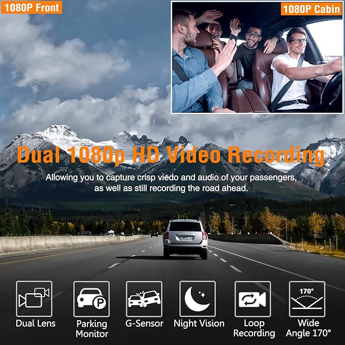Dash Cam Front and Inside, FHD Dashcams for Cars with 64GB Card Dash Camera for Cars, 1080P Front Dash Cam+1080P Inside Dashcam for Car Dash Camera with IR Night Vision Loop Recording