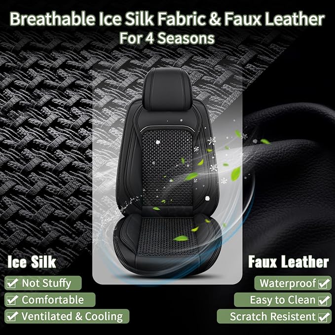 Car Seat Covers Full Set for Mazda 6 2010-2021 Mazda6: Breathable Cool Ice Silk Leather Seat Covers (Black)