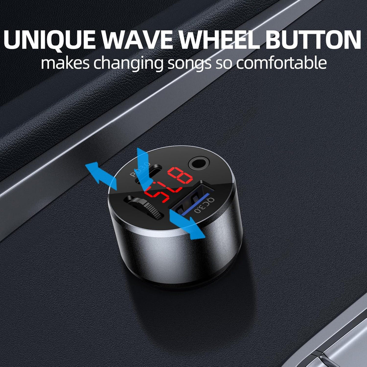 AUX Car Adapter FM Transmitter,iMyOnly QC/PD All-Metal Bluetooth V5.3 AUX Adapter for Car Music Player, Bluetooth Transmitter with Hands-Free Calling