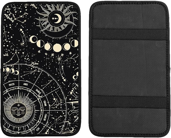 Auto Center Console Cover, Car Armrest Box Pad,Sun and Moon Soft Waterproof Auto Armrest Seat Box Cover Protector for Most Vehicle SUV Truck Car