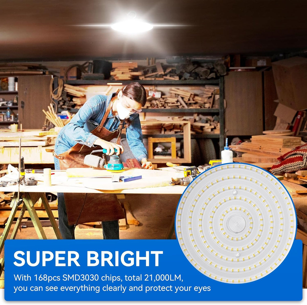 4 Pack UFO Led High Bay Light 150W(600W MH/HPS Equiv.), 21000lm, 4000K Daylight High Bay Led Light with 5' Cable US Hook, IP65 Waterproof Commercial Light Fixture for Warehouse Workshop Barn Factory