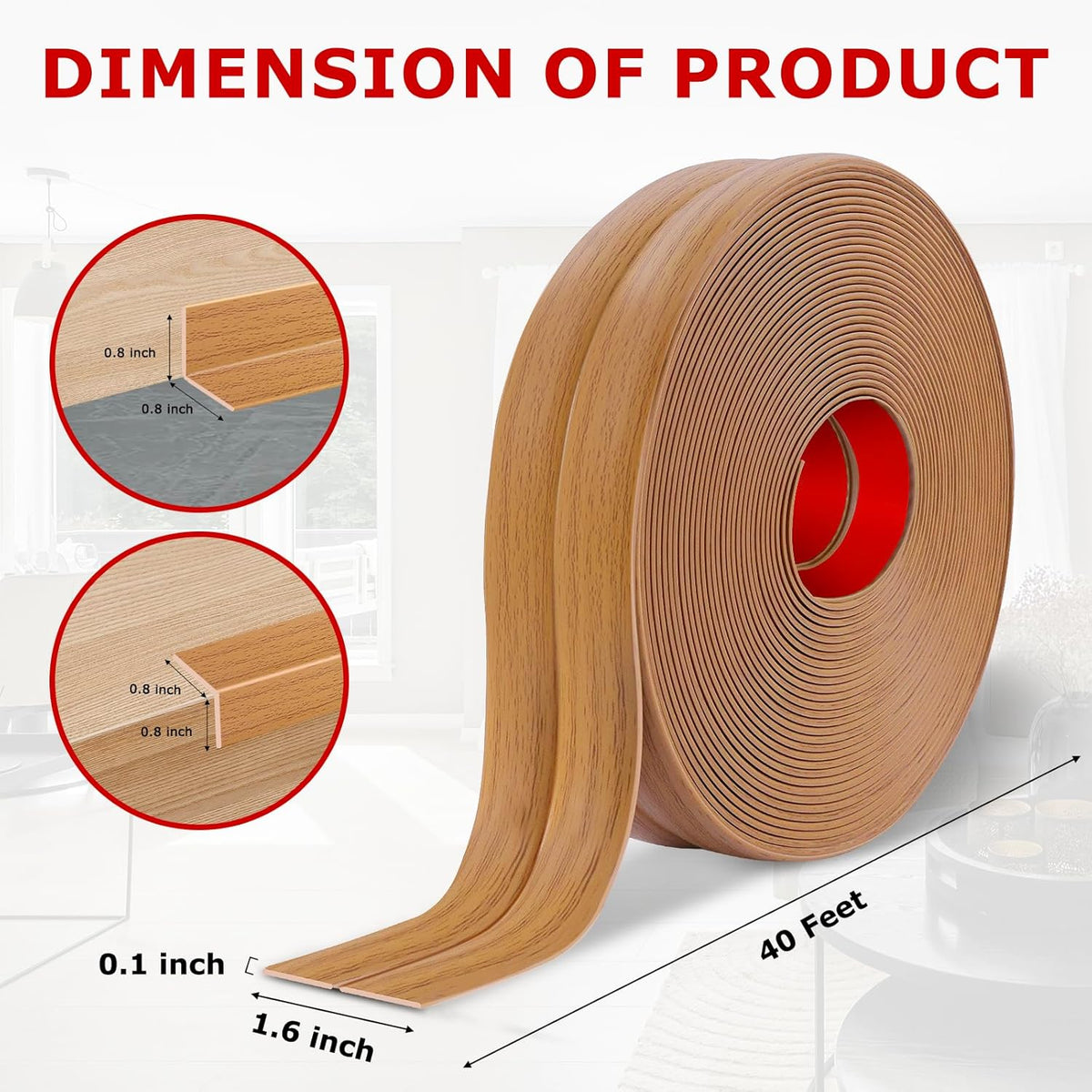 Flexible Wall Corner Protector Moulding Trim Peel and Stick Wall Corner Guards Edge Protector Self Adhesive Molding Trim Strip for Edge Ceiling (Light Brown Wood Grain, 1.6 in x 40 Ft)