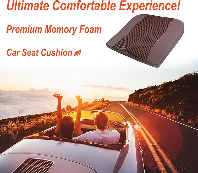Car Seat Cushion, Comfort Memory Foam Car Cushions for Driving - Sciatica & Lower Back Pain Relief, Driver Seat Pillow for Auto, Office Chair, Wheelchair - 4D Mesh Brown