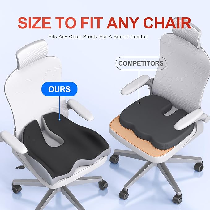 Benazcap X Large Memory Seat Cushion for Office Chair Ergonomic Cushions Butt Pillow for Pressure Relief Sciatica & Pain Relief Memory Foam for Long Sitting for Gaming Chair and Car Seat-Black & Grey