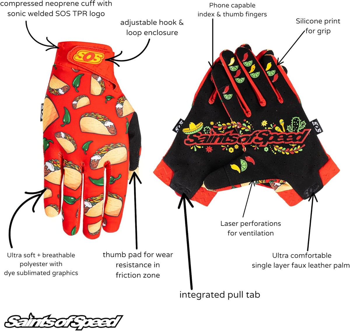 Saints of Speed Dirt Bike Gloves – Motocross, Mountain Bike, Motorcycle, BMX, Jetski, Sim, Karting, Airsoft, Paintball, Driving & Racing Bike Gloves + Phone & Touch Screen Capable
