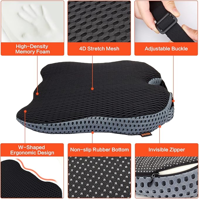 Car Seat Cushion, Comfort Memory Foam Car Cushions for Driving, Seat Cushion for Car Seat Driver with Wedge Design & Raised Back to Broaden Vision, Provides Comfort for Car, Truck, Office Chair