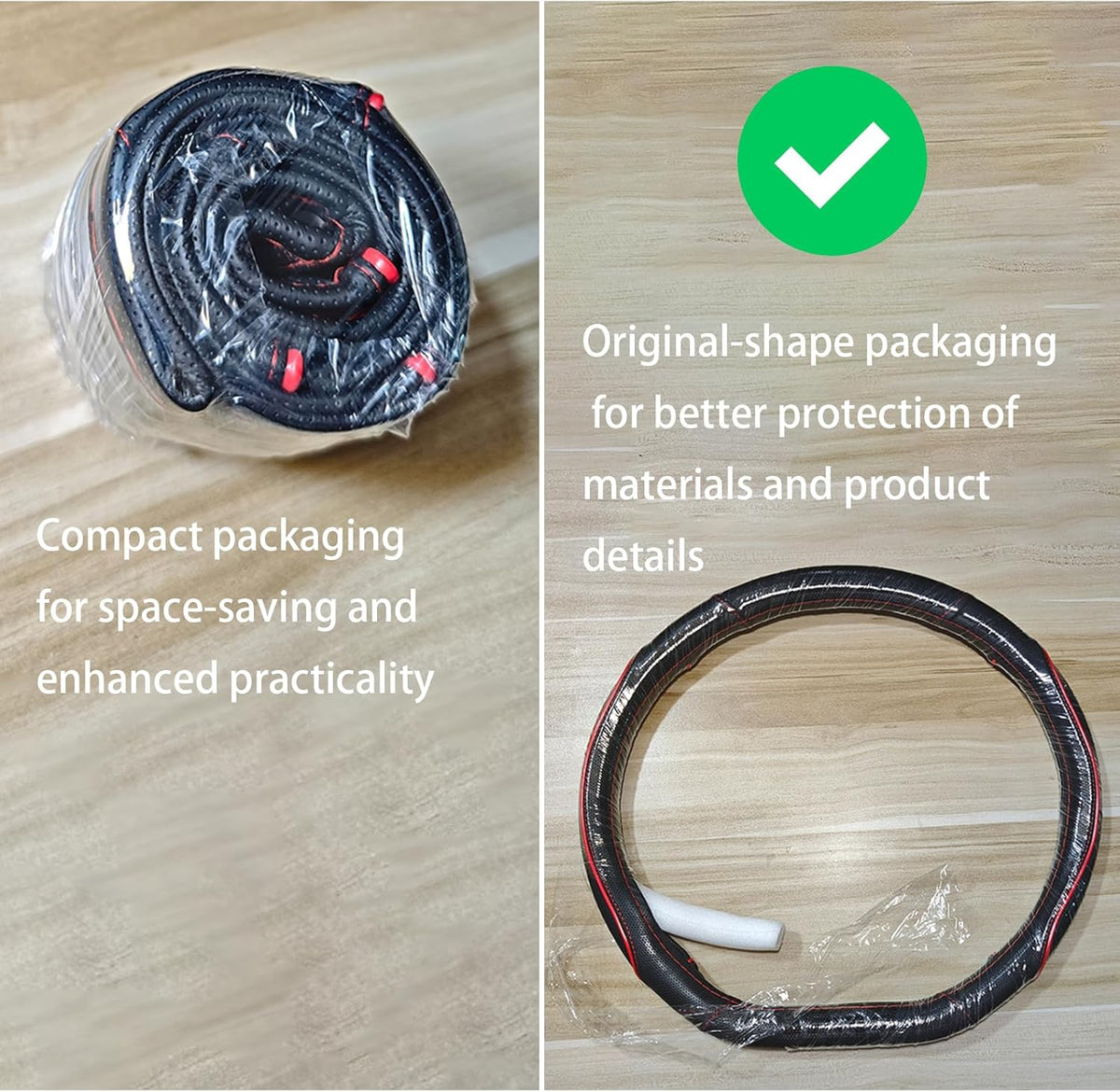 D Shape Car Steering Wheel Cover, Universal 15 inch Stitching Color Anti-Slip Steering Wheel Protector, Red and Black Style (Red and Black D Shape)