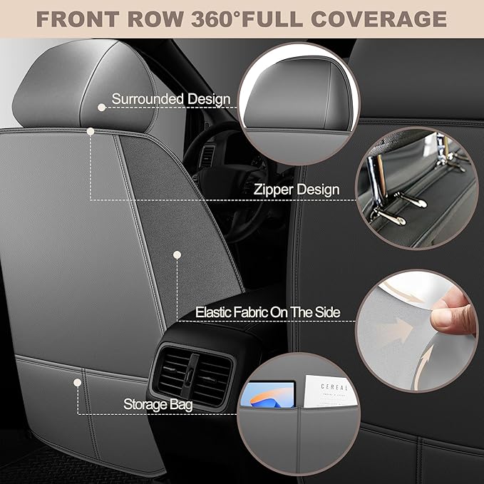 TTX LIGHTING for Kia Sorento 2007-2026 Car Seat Covers, Breathable Ice Silk & Leather Seat Protector, Cool & Anti-Sweat for Long Driving, Airbag Compatible, 5 Seats Full Set (Black&Gray)