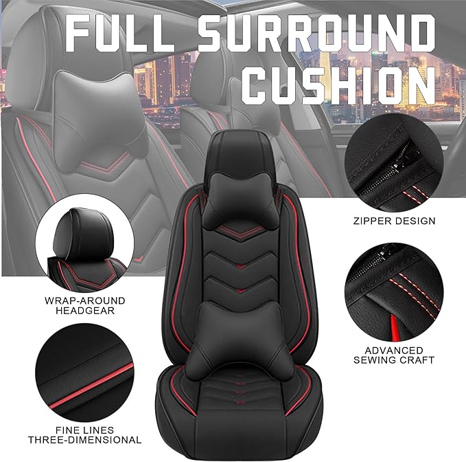 CTDS Car Seat Covers for Toyota RAV4 2000-2026, Stylish Sport Seat Cover, Premium Nappa Leather Car Seat Cover. Automobile Seat Covers Sets.(Luxury 2 Seats/Black)