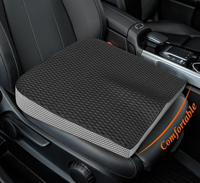 kingphenix Premium Car Seat Cushion, Memory Foam Driver Seat Cushion to Improve Driving View- Coccyx & Lower Back Pain Relief - Seat Cushion for Car, Truck, Office Chair (4D Mesh Classic Black)