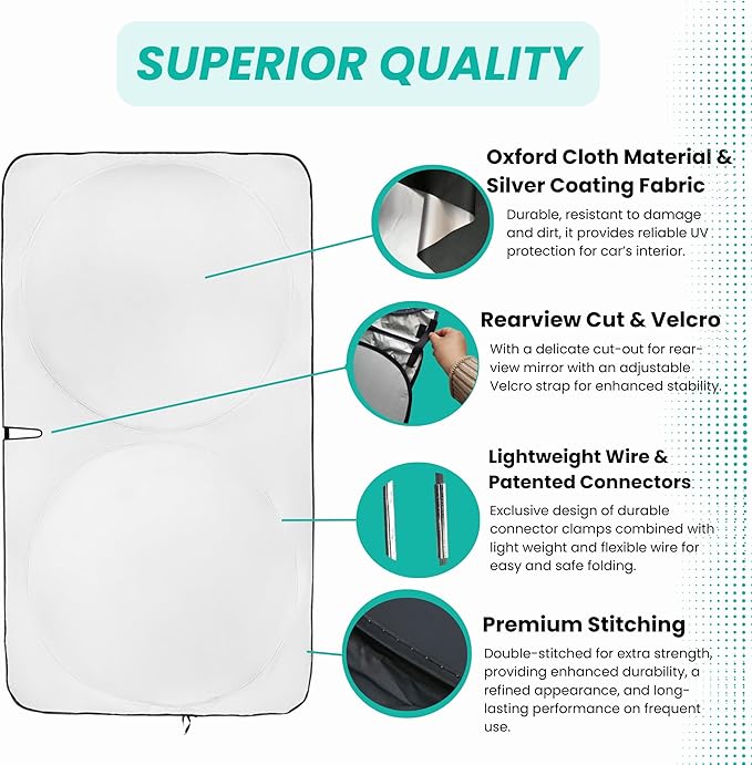 Windshield Sun Shade -Certified 99.87% UVB & 99.02% UVA Car Sun Shade. Award Winning Sunshade - Patented Technology | Compatible for Acura RDX (2007-2012) | Car Shades by Kinder Fluff