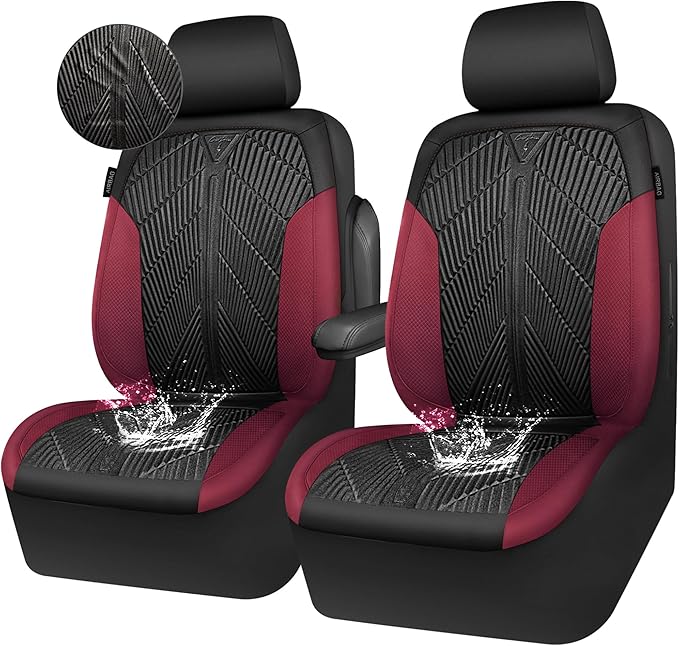 CAR PASS Waterproof Black Red Car seat Covers Front Seat Covers Neoprene Wetsuit,All-Weather Non-Slip Durable,Universal Fit for SUV Sedan Truck Automotive,Armrest Airbag Compatible,Emboss Black Red