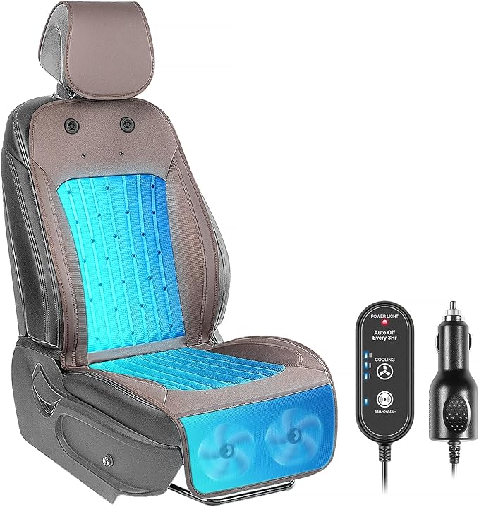 Paffenery 2025 Upgraded Cooling Car Seat Cover Front Seat, 12V-24V Ventilated Cooling Car Seat Cushion, Cooled Seat Cover for Car SUV Truck Universal Fit, Fashion Brown