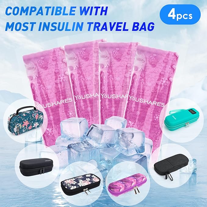 YOUSHARES TSA Approved Ice Packs for Insulin Cooler Travel Case - Travel Ice Packs for Medications, Reusable Small Freezer Packs for Insulin Travel Case (4 Pcs, Purple)