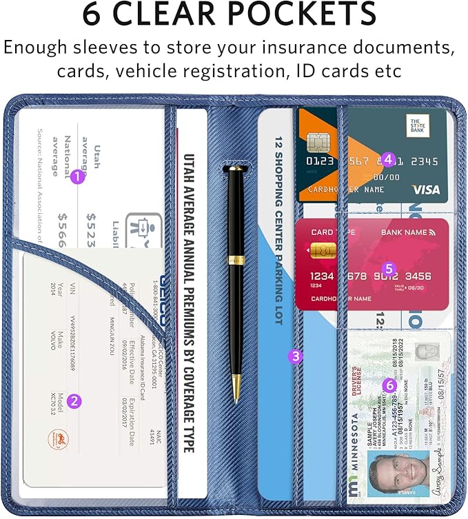 CoBak Car Registration and Insurance Holder - Vehicle Glove Box Car Organizer,Auto Truck Comparment Accessories Case with Magnetic Closure for Driver License,Cards, Carbon Blue
