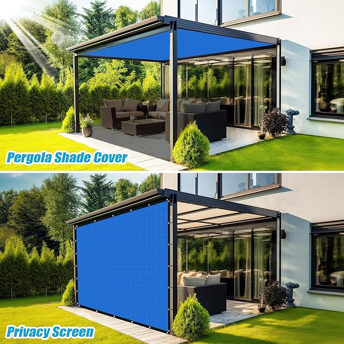 Amagenix 90% Pergola Shade Cover 4' X 11' Sun Shade Cloth with Grommets for Outdoor Garden Patio Porch, Commercial Grade 200 GSM - Cable Zip Ties Included (We Customized) GN108, Blue