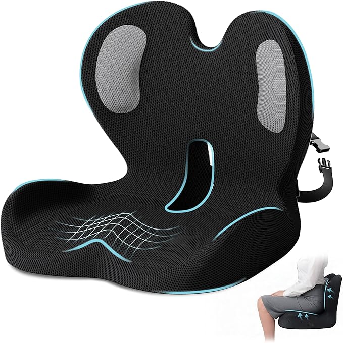 Ergonomic Seat Cushion,Office Chair Cushion with Lumbar Support Pillow,Car Orthopedic Seat Cushions,Designed for Sciatica,Tailbone,Back Pain Relief,for Office,Car,Truck,Home,Desk Chair