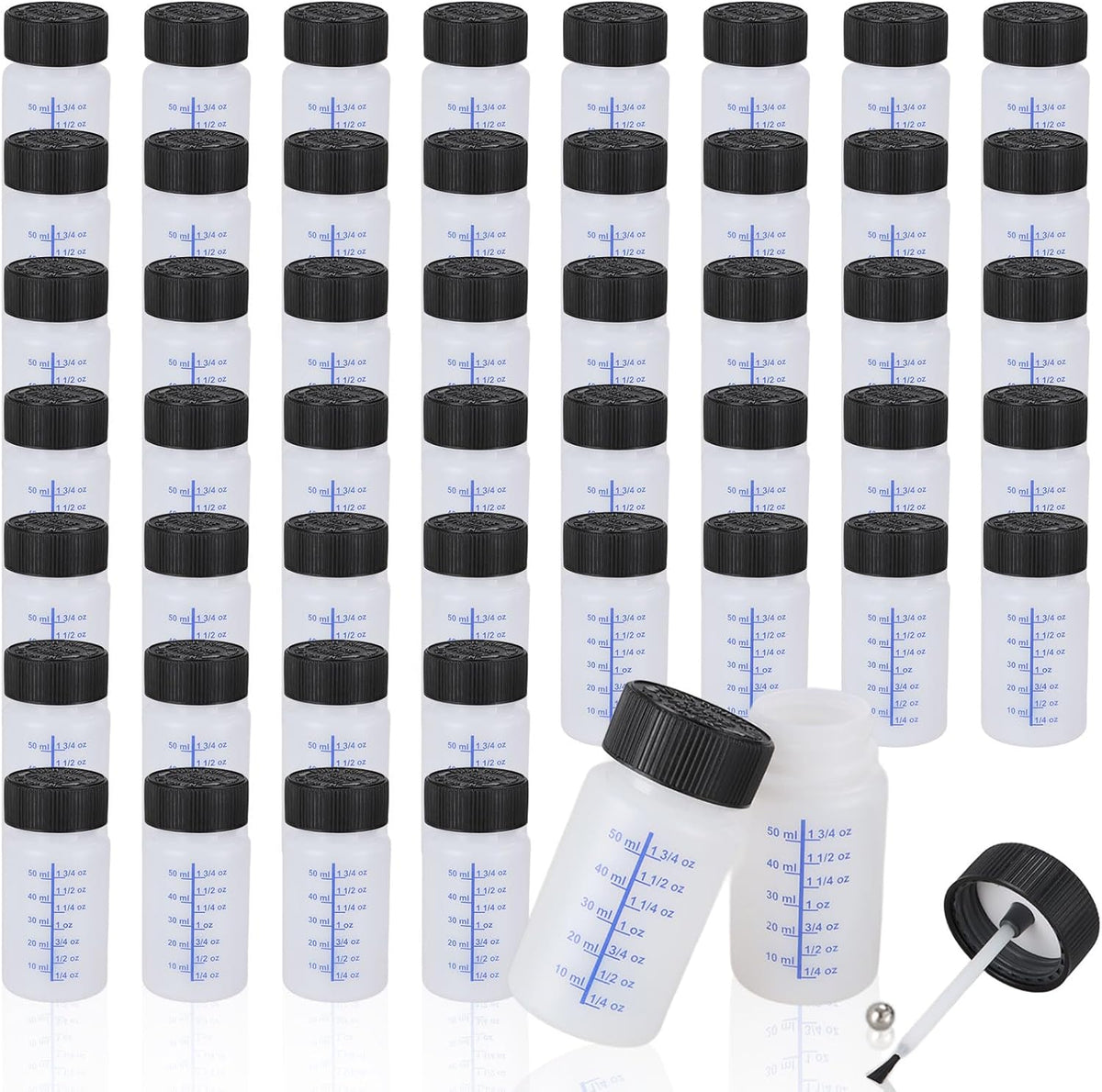 CYEAH 50 Pcs Touch Up Paint Container, 2 oz Paint Touch Up Bottles with Child-safe Lid and Applicator Brush, Touch-up Leftover Paint Container with Mixing Ball for Fixing Wall, Scratches, Car Surface