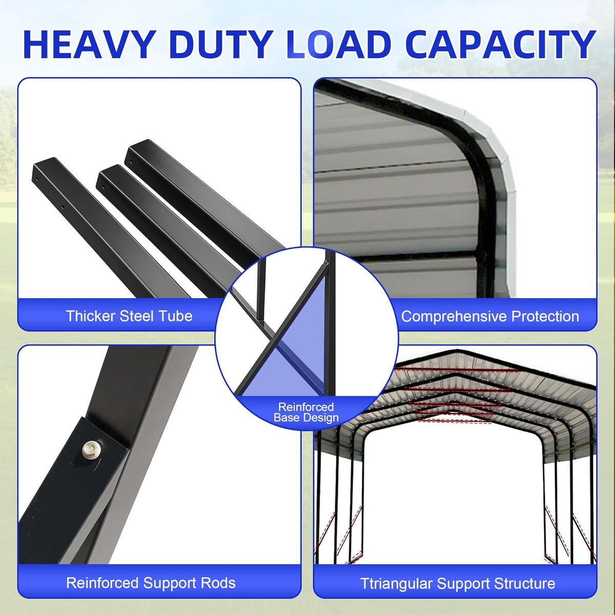 12x24 Metal Carport with Base Fixings Heavy Duty Garage Outdoor Chrome Plated Frame and Sheet Metal Construction Suitable for Boats, Cars, Tractors and Agricultural Equipment, Dark Gray