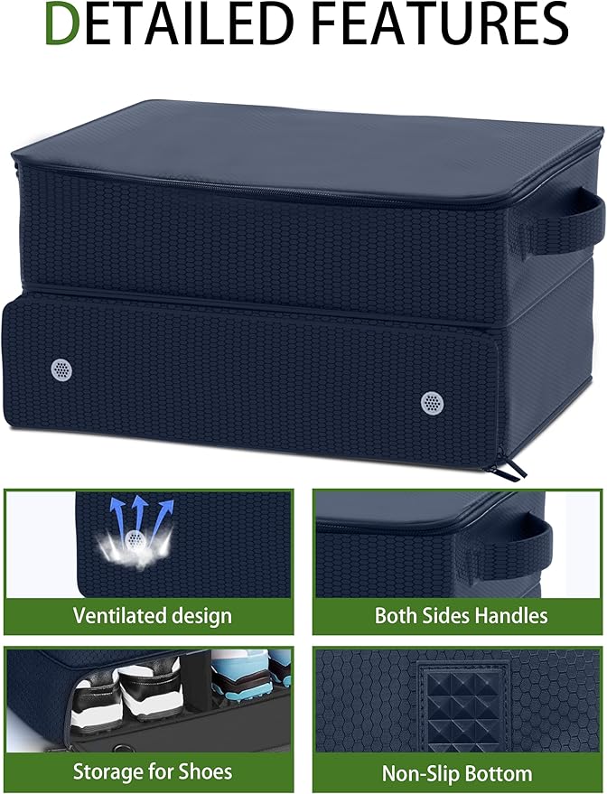 CAMPLAND 2 Layer Golf Trunk Organizer, Waterproof Car Locker for 2 Pair Shoes, Durable Storage for Balls, Tees, Clothes, Gloves, Accessories, Golf Gifts, Blue