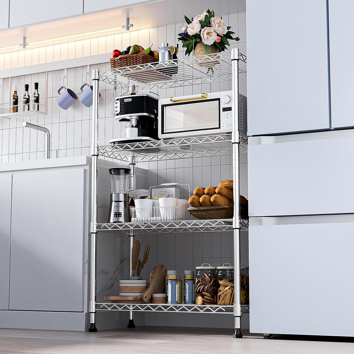 1000 lbs Storage Shelving Steel Heavy Duty 4-Tier Utility Shelving Unit Steel Organizer Wire Rack for Home,Kitchen,Office,Chrome (13.7" D x 29.5" W x 47.2" H)